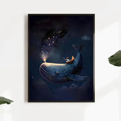 Quadro su Tela Fantasia Balena Blu completo di Cornice 42 x 30 cm