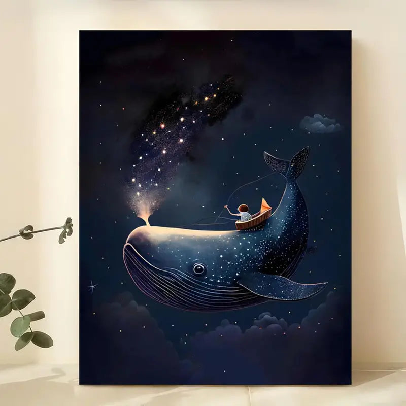 Quadro su Tela Fantasia Balena Blu completo di Cornice 42 x 30 cm