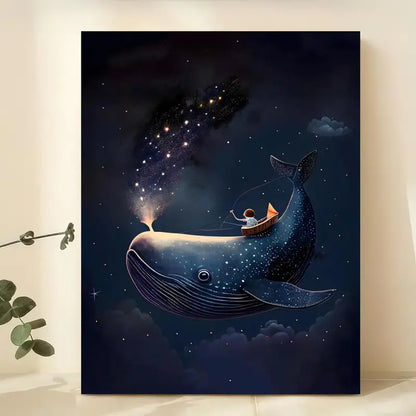 Quadro su Tela Fantasia Balena Blu completo di Cornice 42 x 30 cm