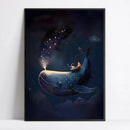 Quadro su Tela Fantasia Balena Blu completo di Cornice 42 x 30 cm