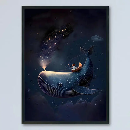 Quadro su Tela Fantasia Balena Blu completo di Cornice 42 x 30 cm
