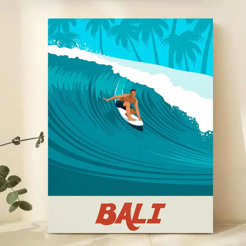 Quadro su Tela Fantasia Surf a Bali completo di Cornice 42 x 30 cm