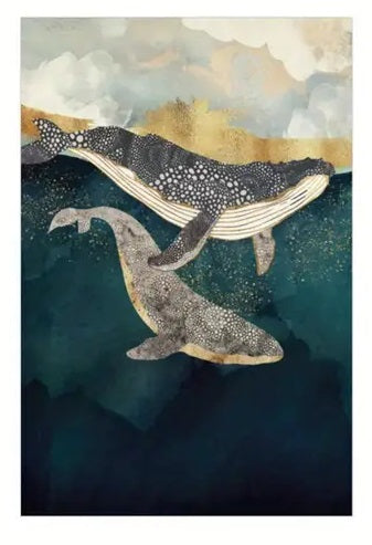 Quadro su Tela Fantasia Balena completo di Cornice 42 x 30 cm