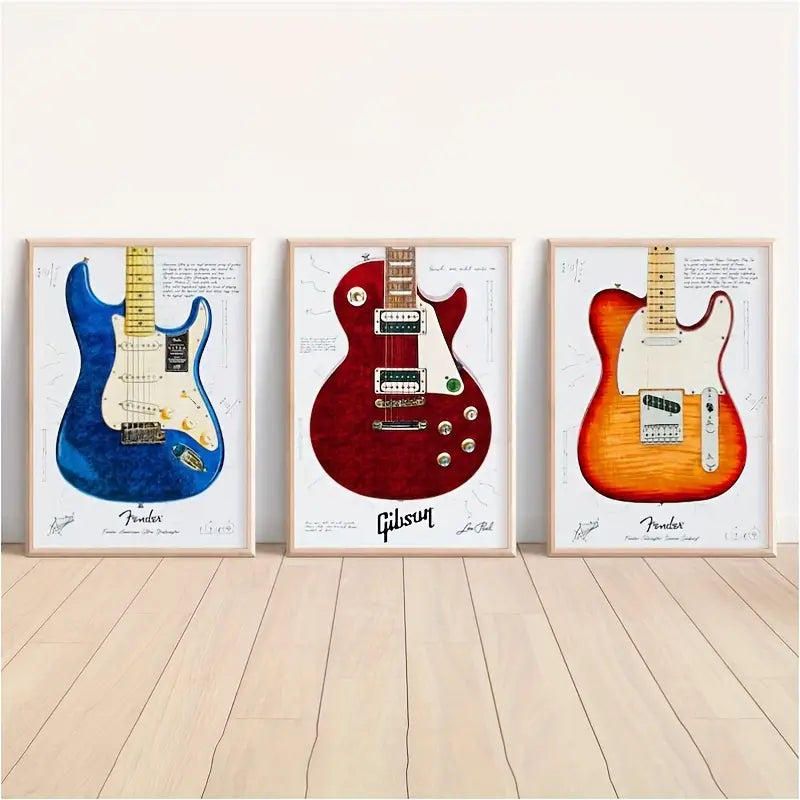 Quadro su Tela Fantasia Chitarra Rossa completo di Cornice 42 x 30 cm