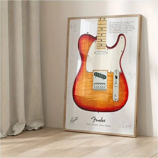 Quadro su Tela Fantasia Chitarra Marrone completo di Cornice 42 x 30 cm