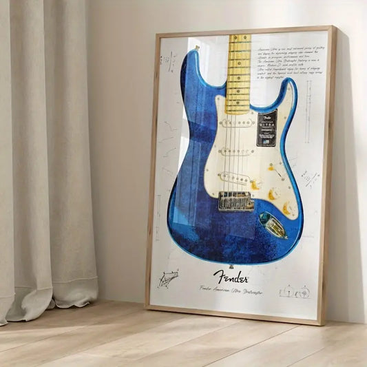 Quadro su Tela Fantasia Chitarra Blu completo di Cornice 42 x 30 cm