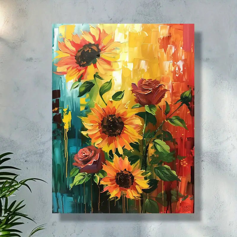 Quadro su Tela Fantasia Girasole completo di Cornice 42 x 30 cm